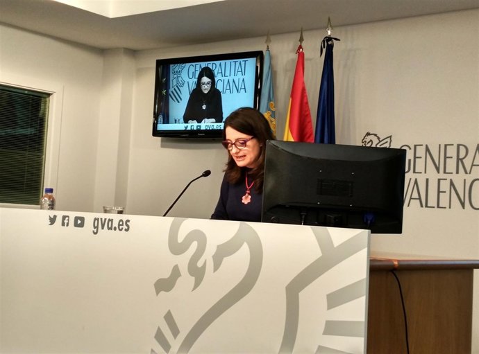 Mònica Oltra en la rueda de prensa posterior al pleno del Consell