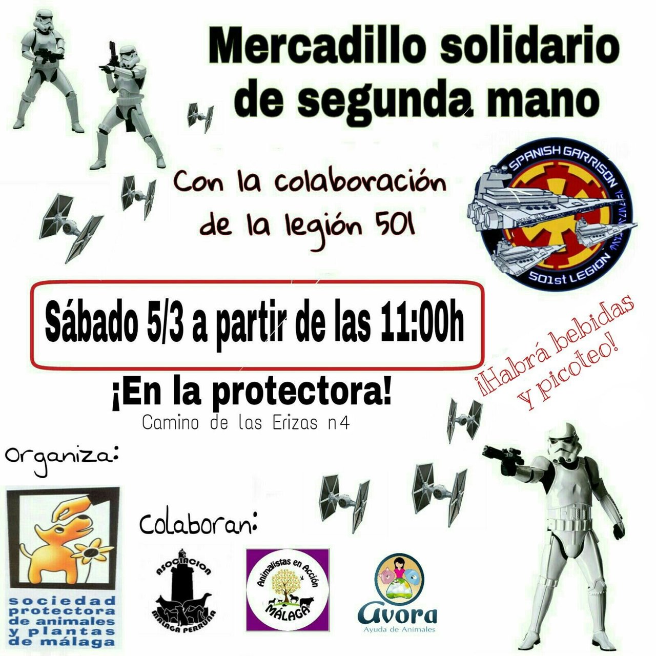 Cartel mercadillo solidario Protectora de Animales Málaga