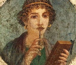 Pintura romana que representa a una mujer poeta