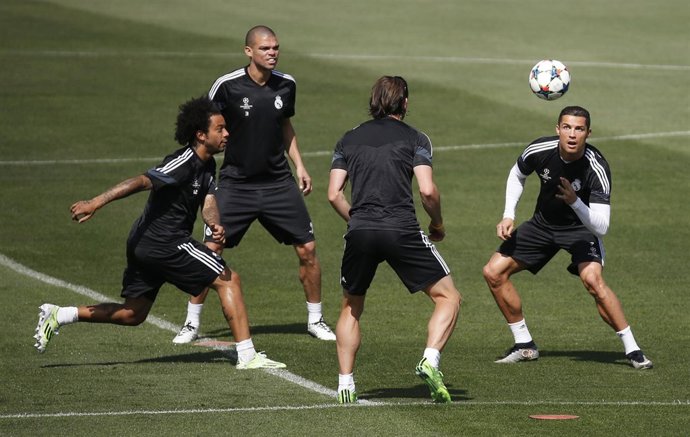 Entrenamiento del Real Madrid con Cristiano Ronaldo, Marcelo, Bale y Pepe