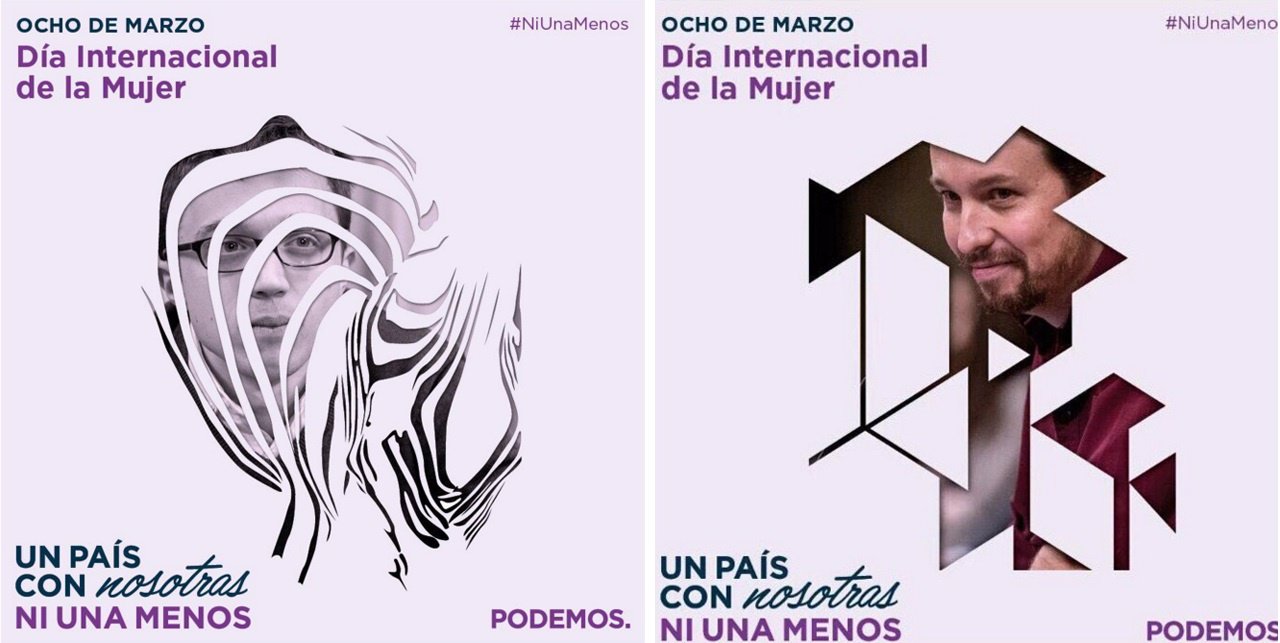 Iñigo Errejón y Pablo Iglesias en los carteles del Día Internacional de la Mujer