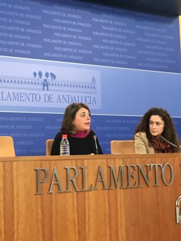Las parlamentarias de IU Elena Cortés e Inmaculada Nieto en rueda de prensa