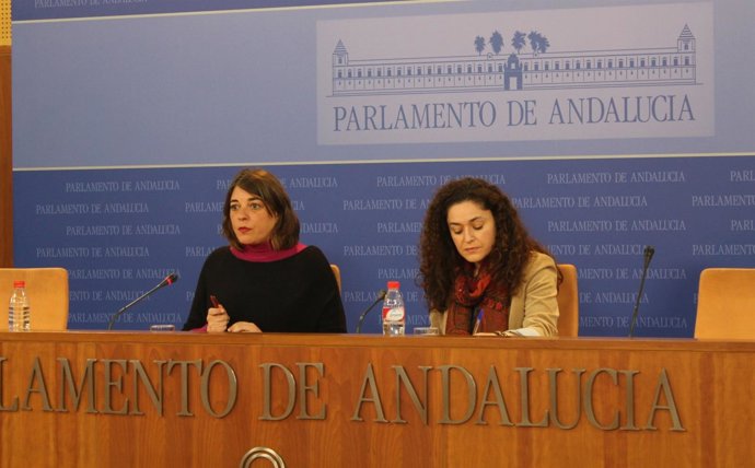 Las parlamentarias de IU Elena Cortés e Inmaculada Nieto en rueda de prensa