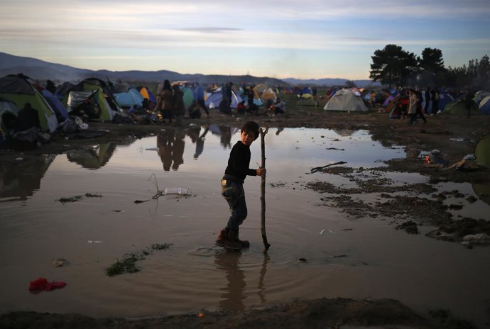 Refugiados en la zona de Idomeni, en la frontera entre Grecia y Macedonia