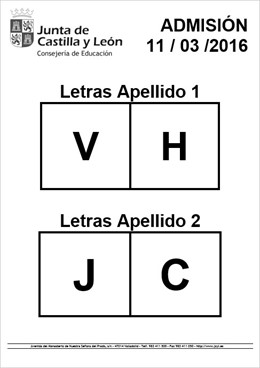 Documento de la Junta con las letras de desempate