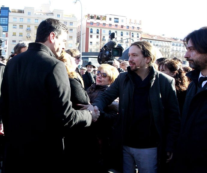 Pablo Iglesias y Pedro Sánchez en el acto por el 11M
