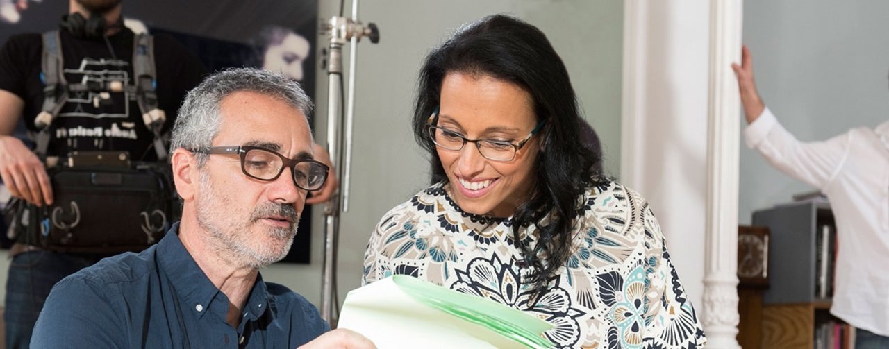 Fesser y Perales durante la grabación del corto