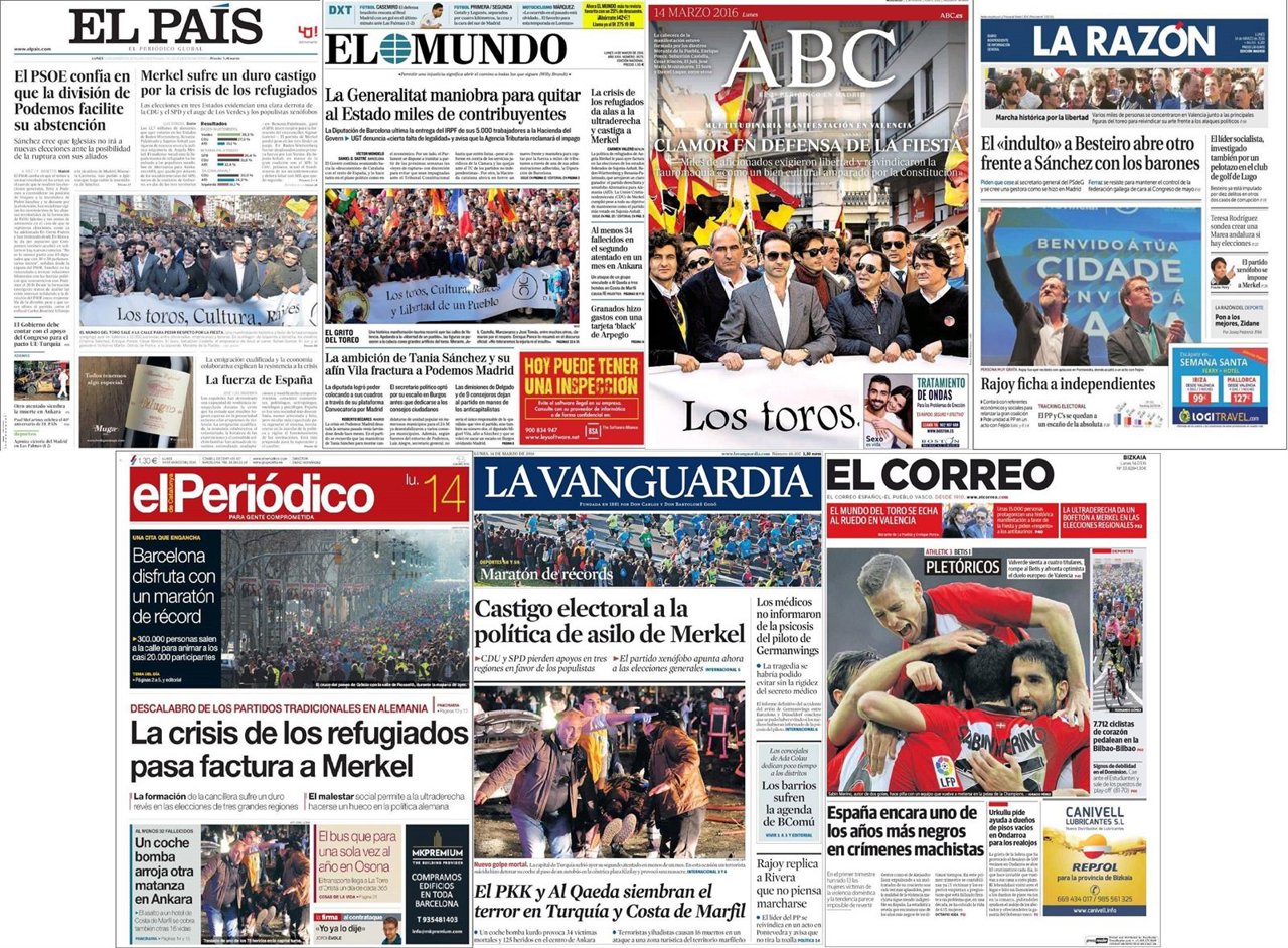 Portadas de este lunes, 14 de marzo