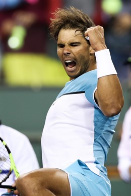 Rafael Nadal celebra un punto ante Muller en Indian Wells
