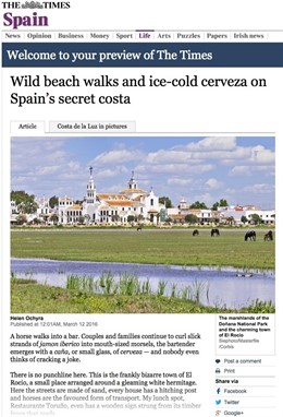 Imagen del reportaje de 'The Times' sobre la provincia de Huelva. 
