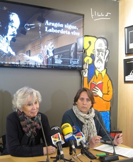 Juana de Grandes y Paula Labordeta, en rueda de prensa en la Fundación