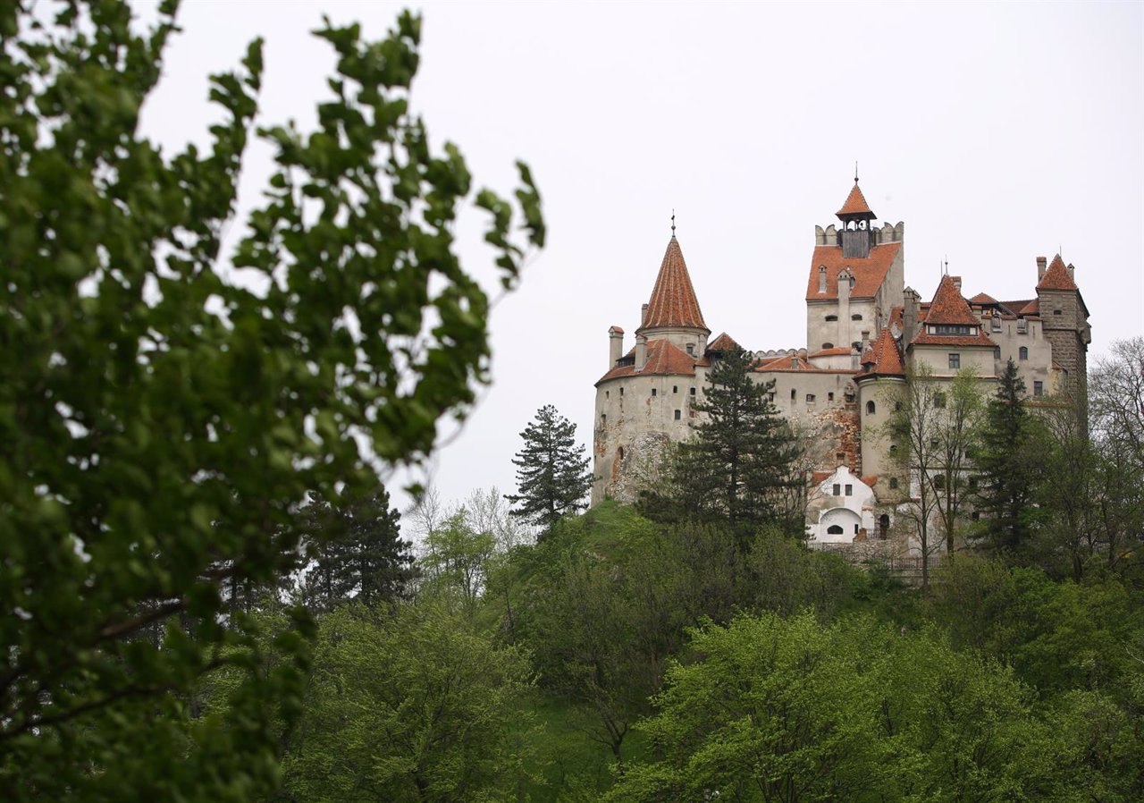 General view shows Bran Castle in the Carpathian mountains