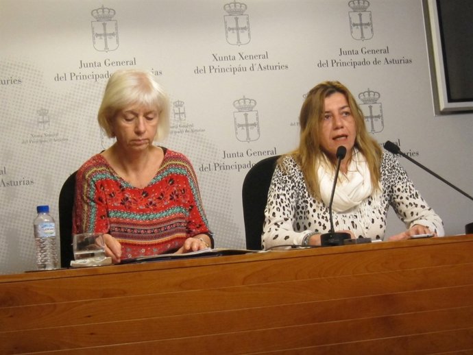 Las diputadas de IU, Concha Masa y Podemos, Rosa Espiño, en rueda de prensa