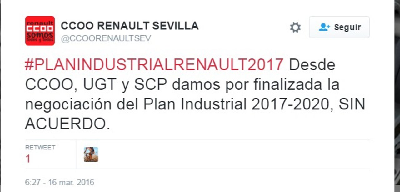 Anuncio del fin de las negociaciones por el Plan Industrial de Renault