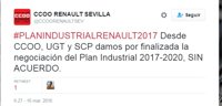 CCOO, UGT y SCP dan por finalizada la negociación con Renault