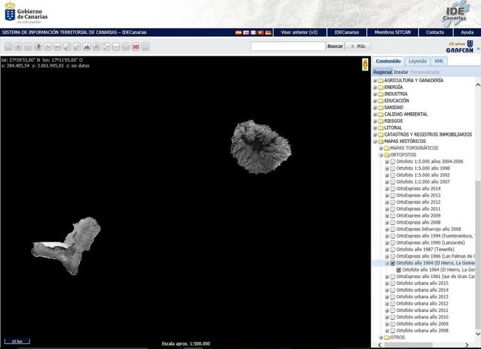 Visor de Grafcan ortofotos de La Gomera y El Hierro de 1964