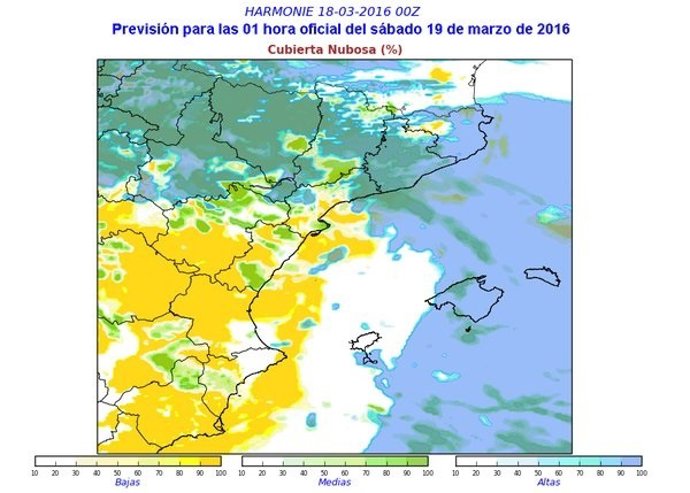 Nubosidad en la Comunitat durante la Nit del Foc