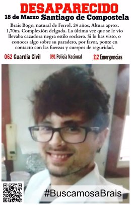 Brais Bogo Grana, joven desaparecido en Santiago foto actualizada