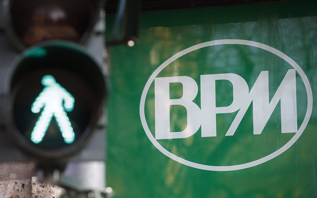 Banca Popolare di Milano (BPM) logo is seen outside the bank in downtown Milan