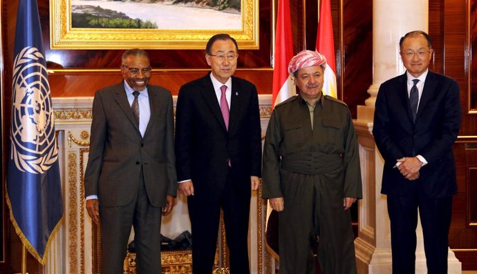 Ban Ki Moon en Erbil junto a presidentes de Erbil BM y Banco Islámico Desarrollo