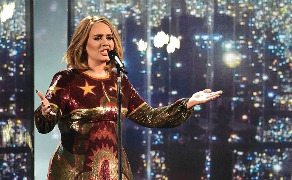 Adele performs on stage during the 2016 Brit Awards at the O2 Arena, London.