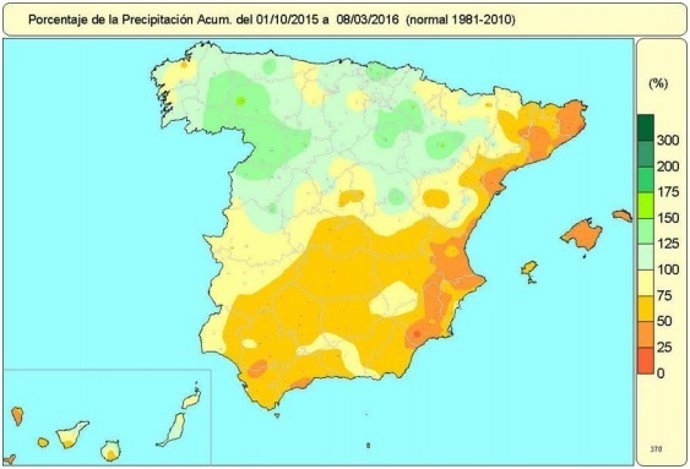 Lluvias acumuladas desde el 1 de octubre de 2015 al 8 de marzo de 2016