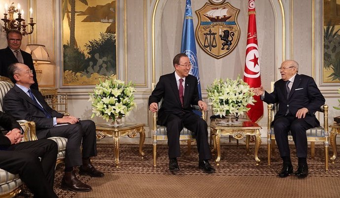 Jim Yong Kim, Ban Ki Moon y Beji Caid Essebsi en Túnez