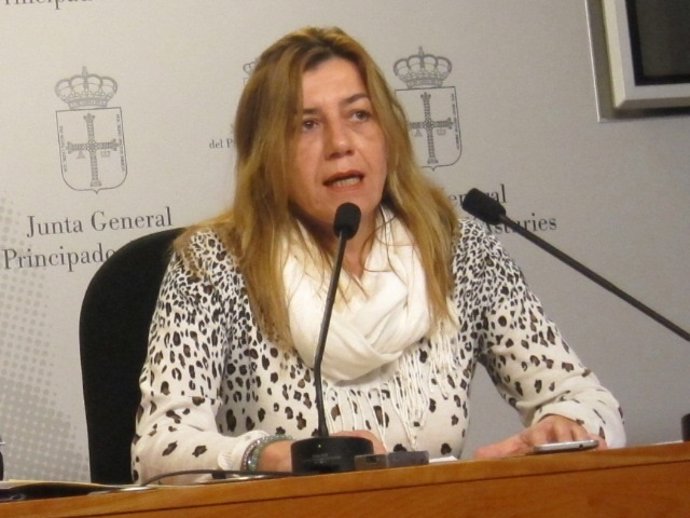 Rosa Espiño, diputada de Podemos Asturies, en rueda de prensa