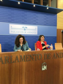 Las diputadas de IU Inmaculada Nieto y Elena Cortés en rueda de prensa