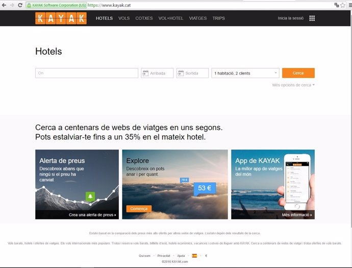 Web de Kayak en catalán