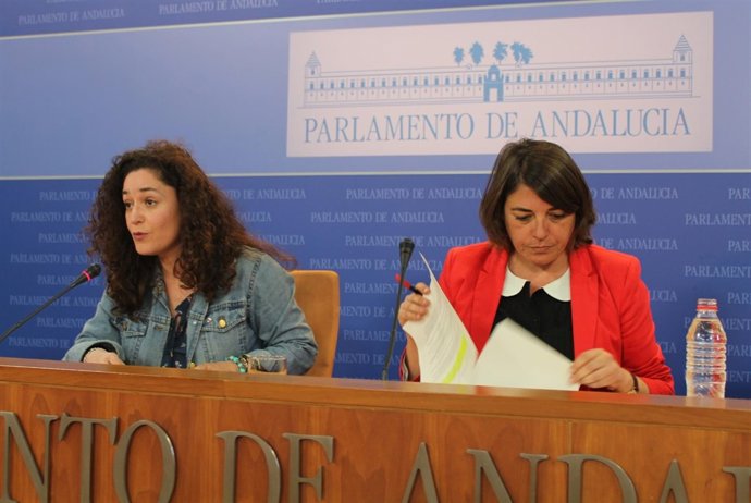 Las diputadas de IU Inmaculada Nieto y Elena Cortés en rueda de prensa