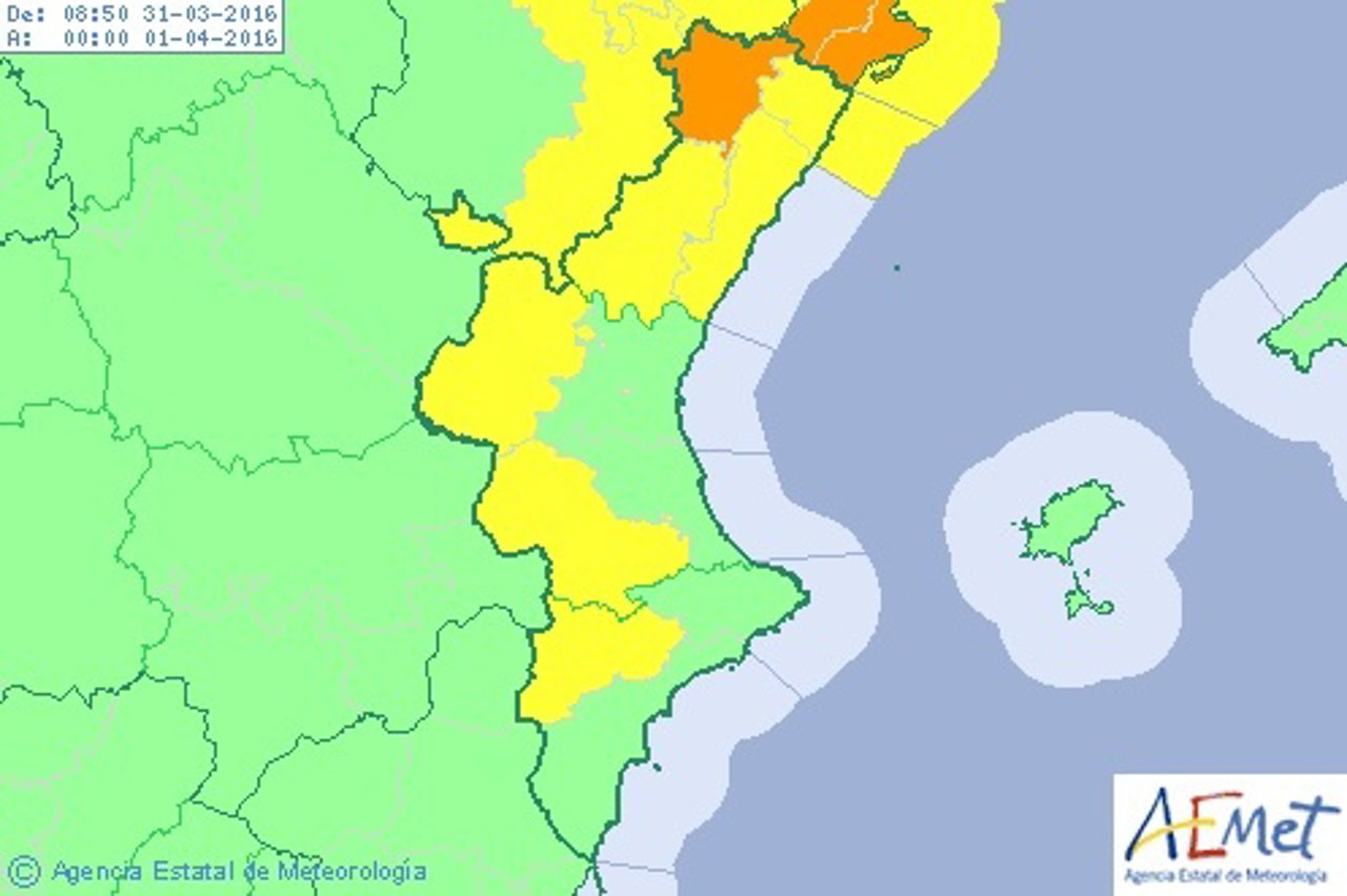 Alerta naranja por vientos en Castellón y amarilla en Valencia y Alicante