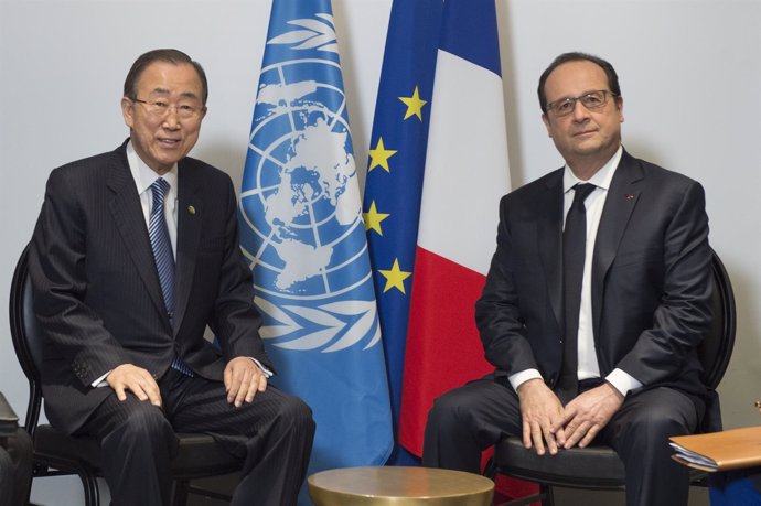 Reunión entre Ban Ki Moon y François Hollande