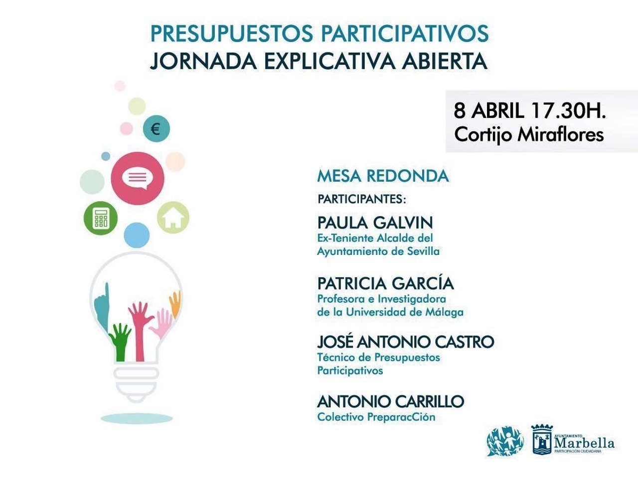 Cartel de la jornada de presupuestos participativos de Marbella 
