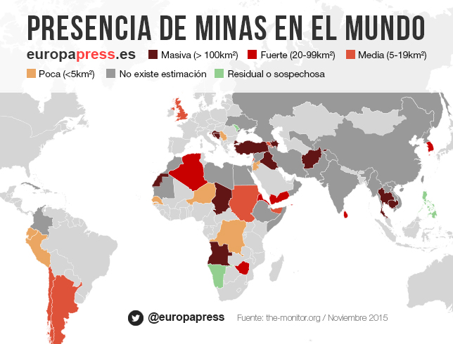 Presencia de minas en el mundo