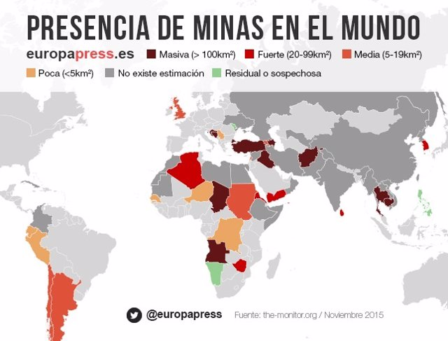 Presencia de minas en el mundo