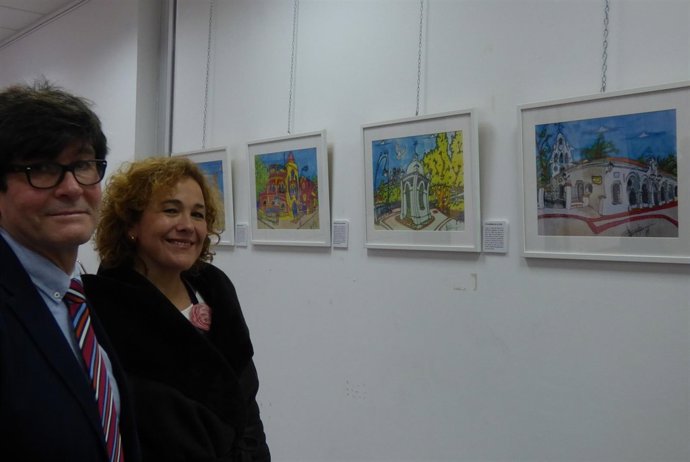 Yolanda Pelayo, junto al pintor Andrés Espuelas. 