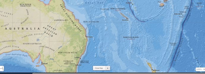 Mapa con la localización del terremoto de Vanuatu