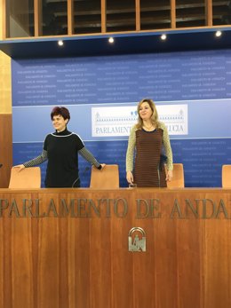 Las diputadas de Podemos Esperanza Gómez y Carmen Lizárraga en rueda de prensa