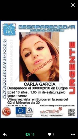 Cartel con la imagen de la joven desaparecida en Burgos