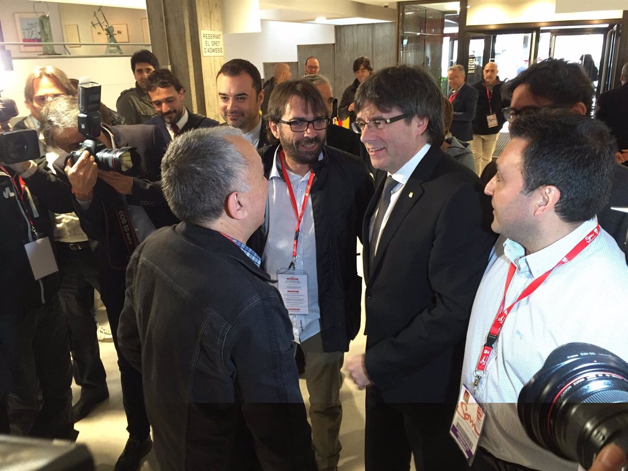 Josep Maria Álvarez, Camil Ros (UGT), pte.C.Puigdemont, Matías Carnero (UGT)