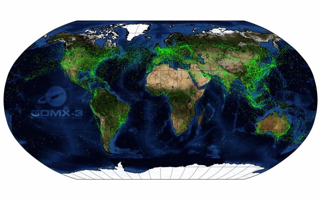 Mapa mundial de tráfico aéreo hecho con un Cubesat desde el espacio