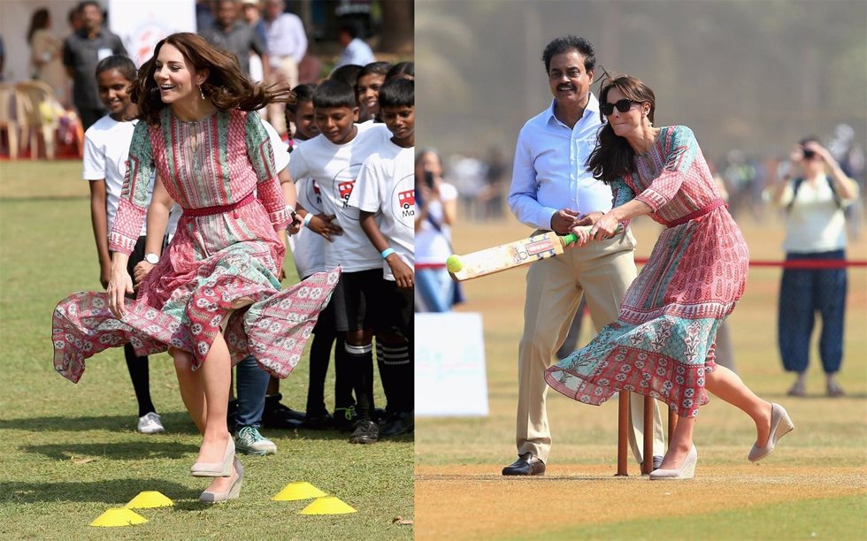 Kate Middleton jugando al cricket en Mumbai