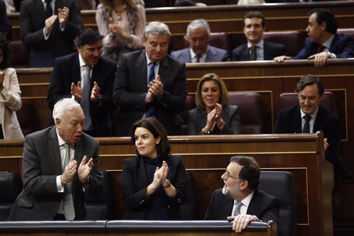 Margallo, Santamaría y Rajoy en el debate de investidura en el Congreso