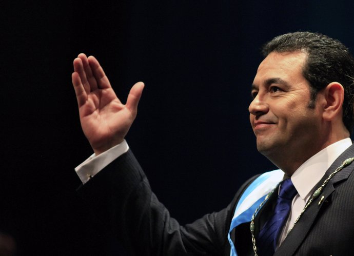 Morales acknowledges after being sworn-in as president in Guatemala City