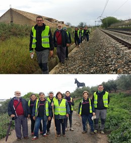 Dos momentos de la marcha reivindicativa del cercanías Villa del Río-Palma
