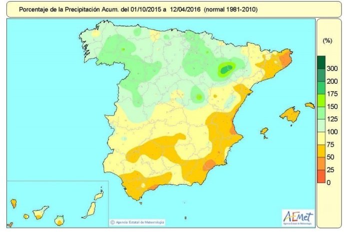 Mapa de lluvias en España a 15 de abril