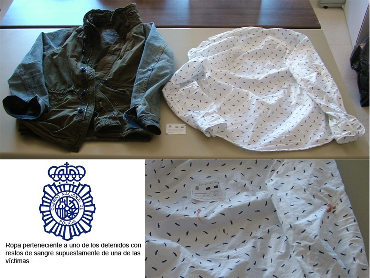 Prendas ocupadas a uno de los 'sirleros' con restos de sangre de una víctima.