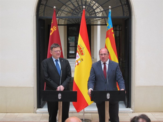 Ximo Puig y Pedro Antonio Sánchez,  enla rueda de prensa