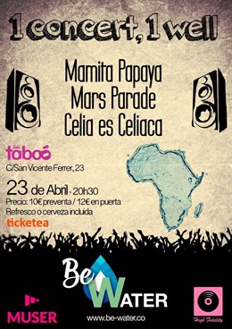 Cartel concierto solidario de Be Water ONG en Madrid